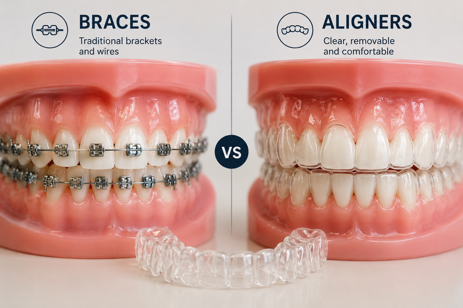 Comparison of metal braces and transparent aligners